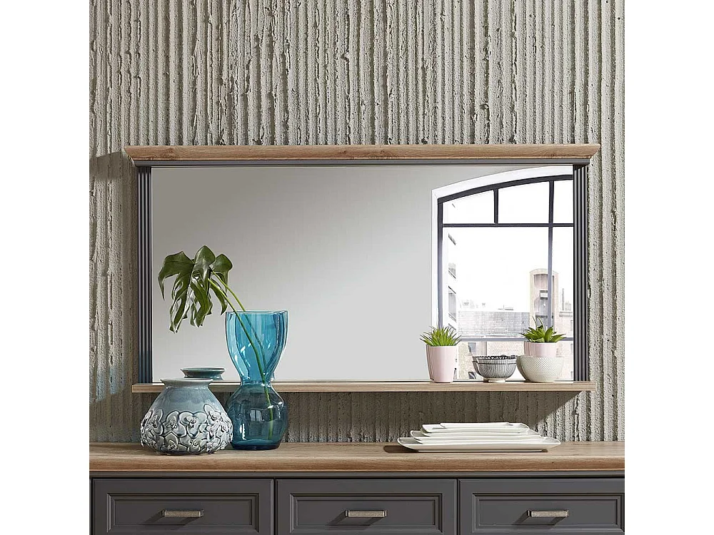 Wandspiegel in Dunkelgrau und Eichefarben Landhausstil