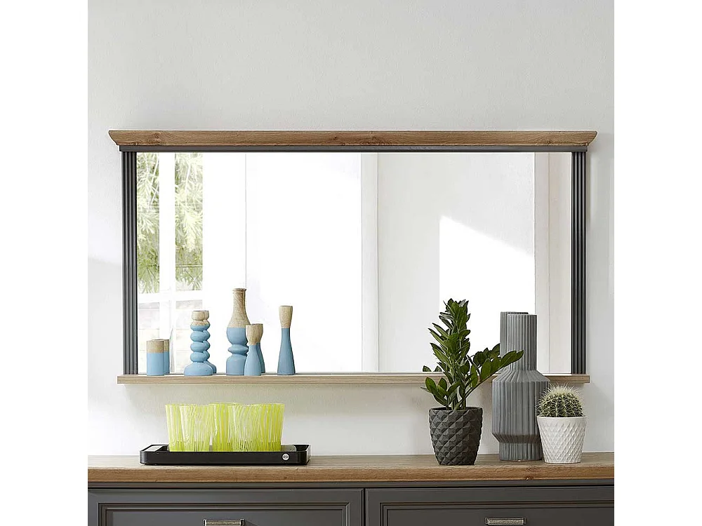 Wandspiegel in Dunkelgrau und Eichefarben Landhausstil