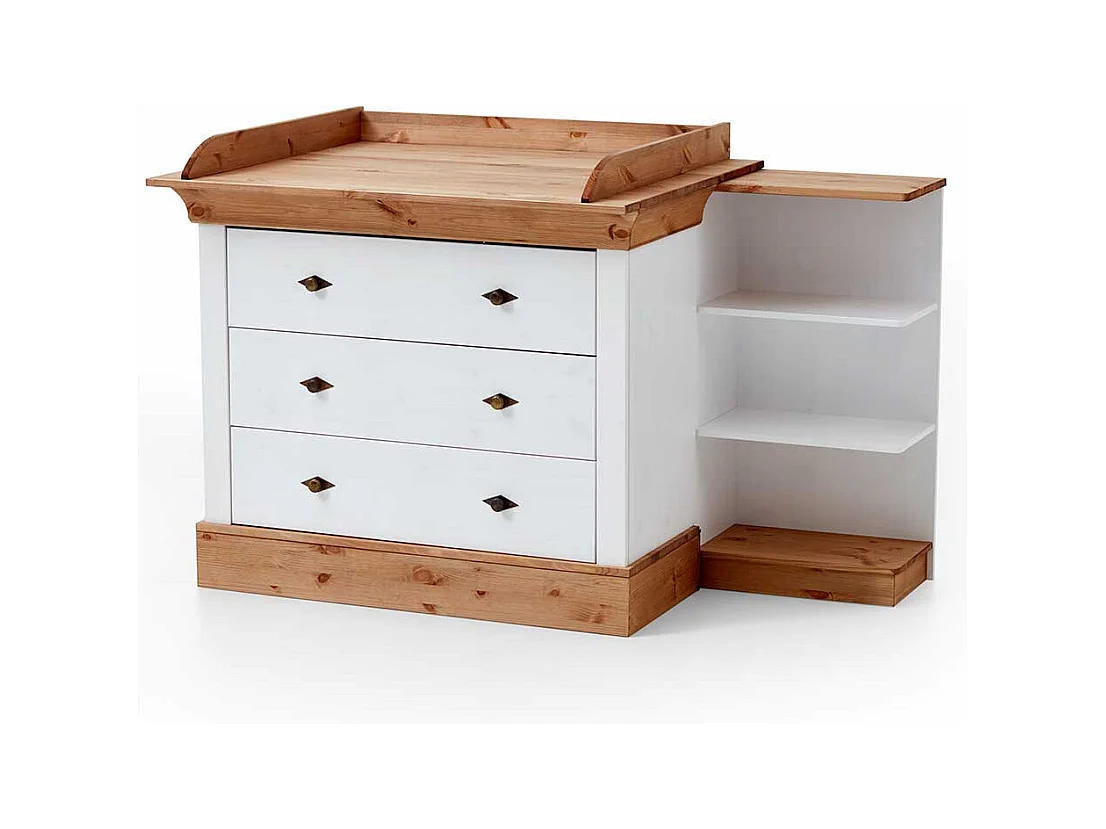 Babykommode in Weiß Kiefer teilmassiv