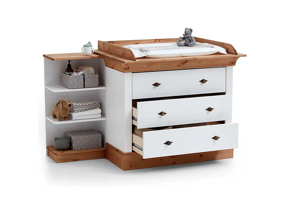 Babykommode in Weiß Kiefer teilmassiv