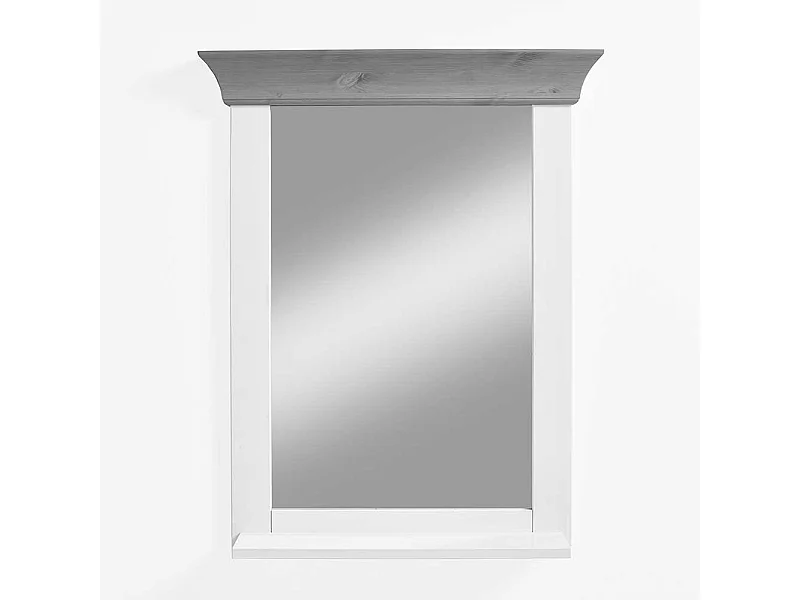 Badspiegel in Weiß und Grau Kiefer massiv 65 cm breit
