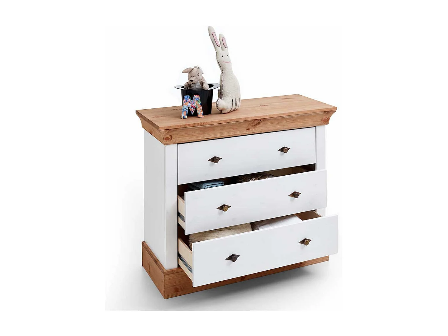 Babykommode in Weiß Kiefer teilmassiv