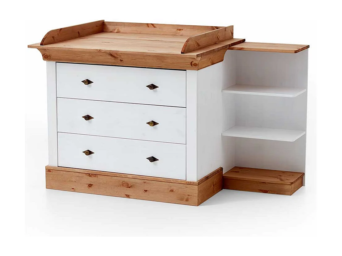 Babykommode in Weiß Kiefer teilmassiv