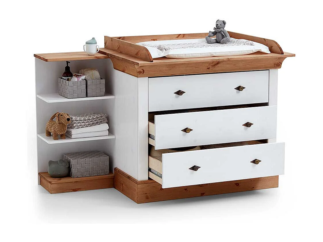Babykommode in Weiß Kiefer teilmassiv