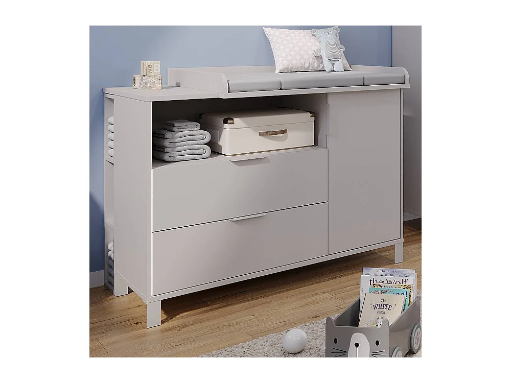 Kommode Kinderzimmer Babykommode mit zwei Schubladen und Drehtür