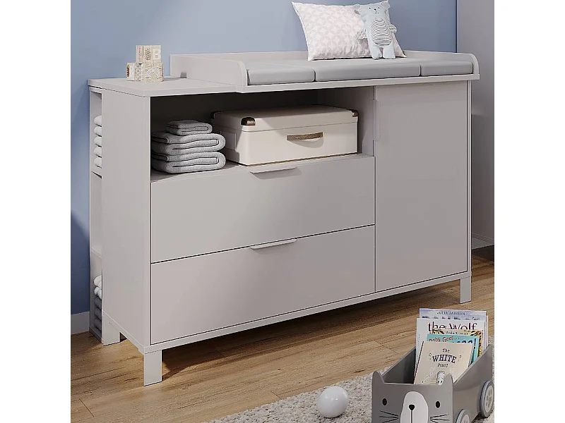 Kommode Kinderzimmer Babykommode mit zwei Schubladen und Drehtür