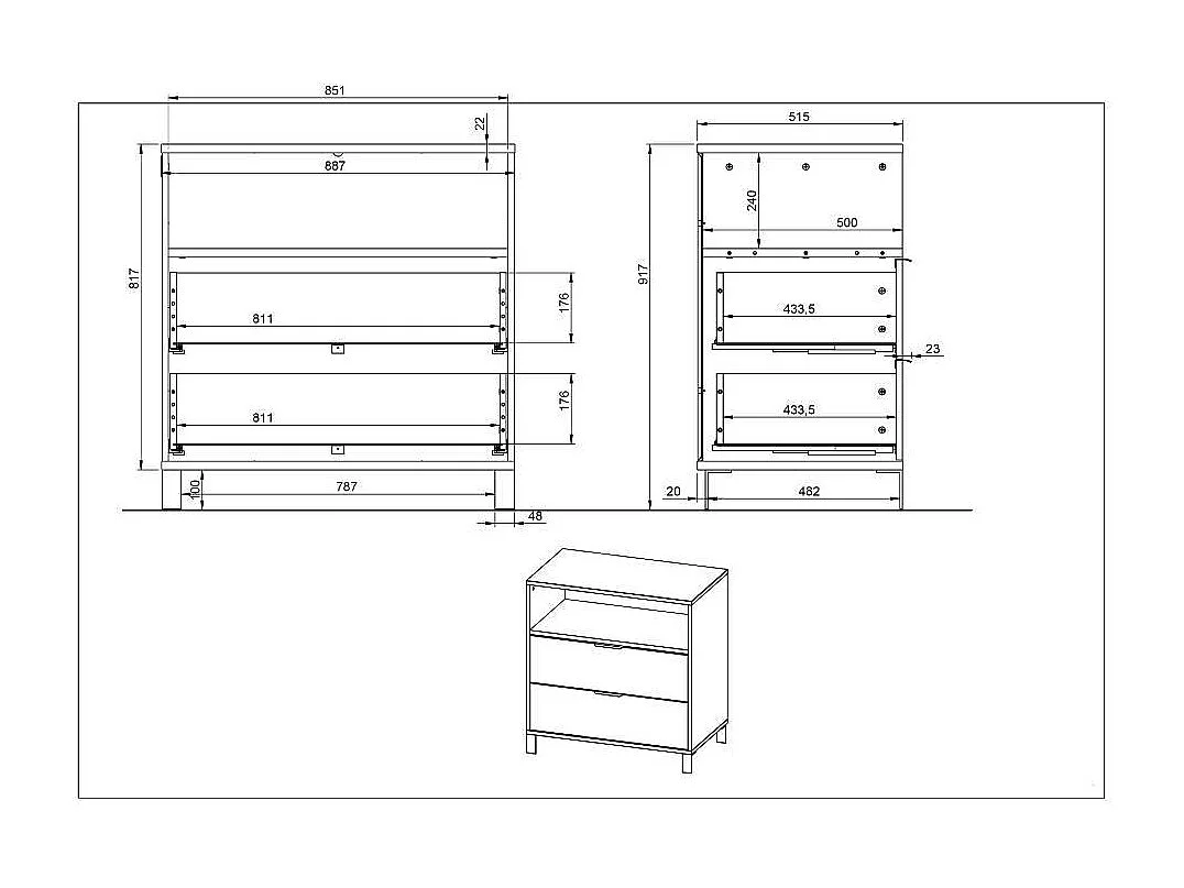 Babykommode Kommode Kinderzimmer mit zwei Schubladen und einem offenen Fach