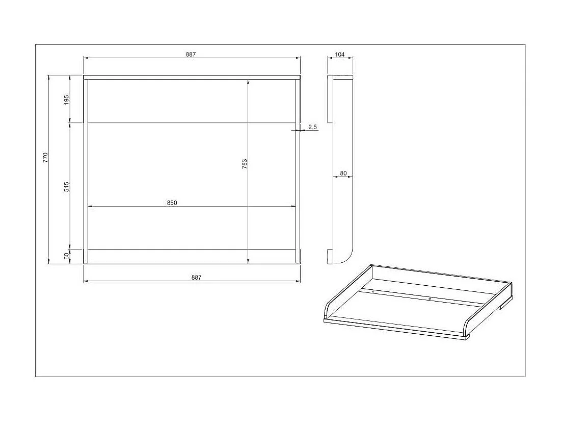 Babykommode Kommode Kinderzimmer mit zwei Schubladen und einem offenen Fach
