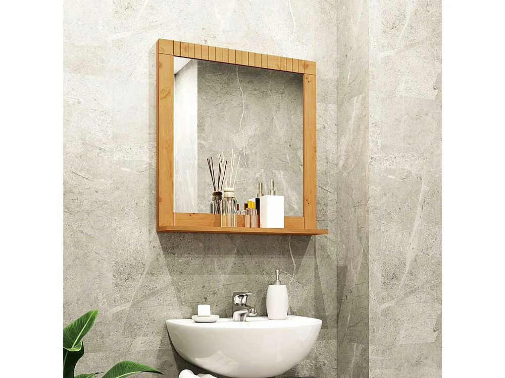 Badspiegel mit Ablage Kiefer Massivholz