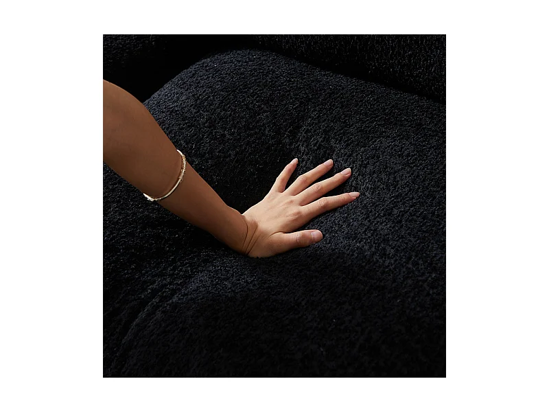 Canapé 3 places d'angle modulable, avec méridienne incurvé réversible, 3 oreillers et oreillers cervicaux, tissu chenille, Noir