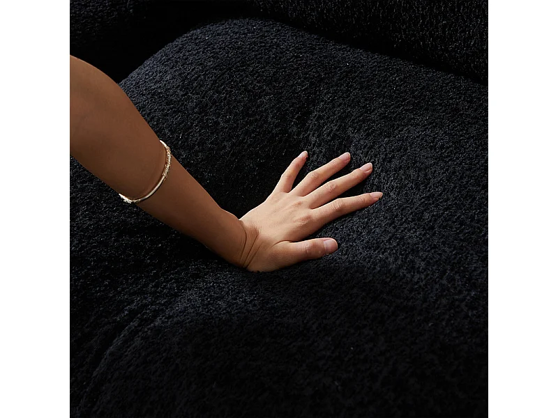 Modulare 3-Sitzer Eckcouch, mit verstellbarer gebogener Relaxliege, 3 Kissen und Nackenkissen, Chenille Stoff, Schwarz