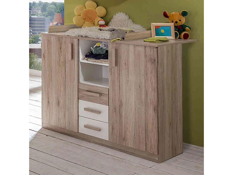 Moderner Wickeltisch in Eiche San Remo und Weiß Made in Germany