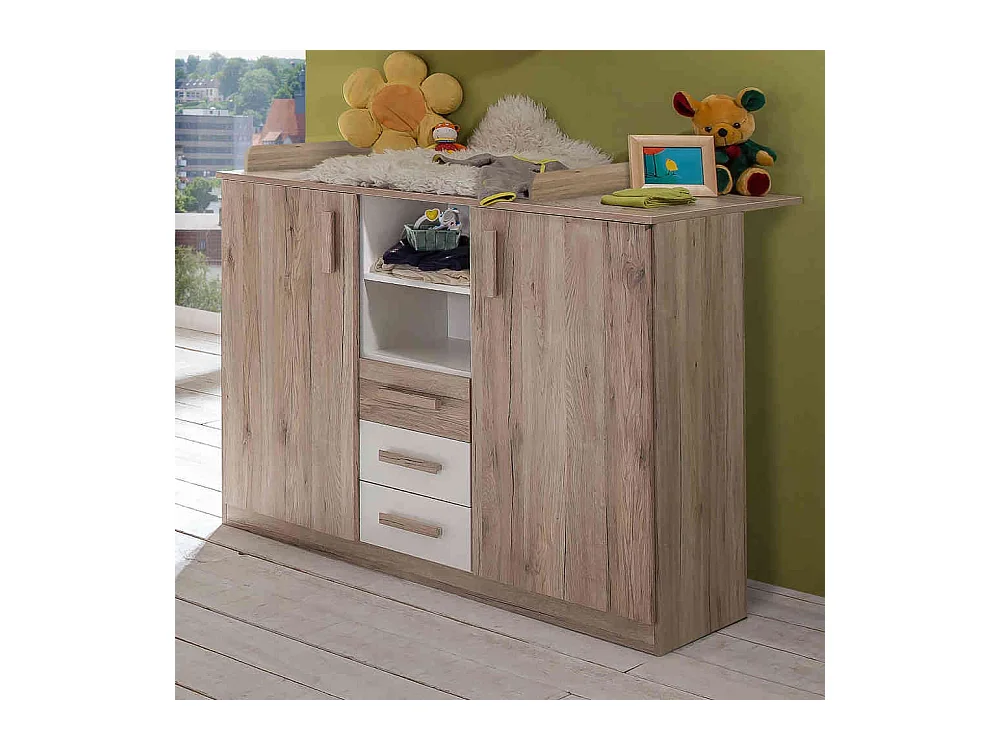 Moderner Wickeltisch in Eiche San Remo und Weiß Made in Germany