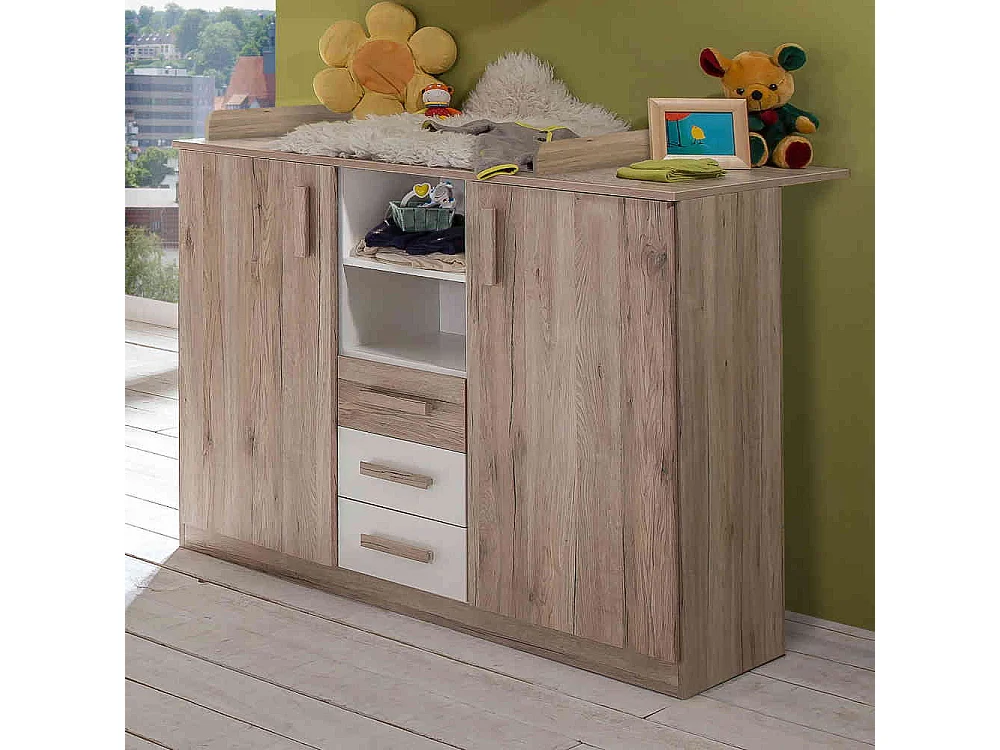 Moderner Wickeltisch in Eiche San Remo und Weiß Made in Germany