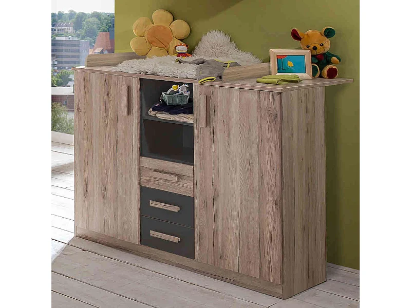 Moderne Babywickelkommode in Eiche San Remo Dunkelgrau