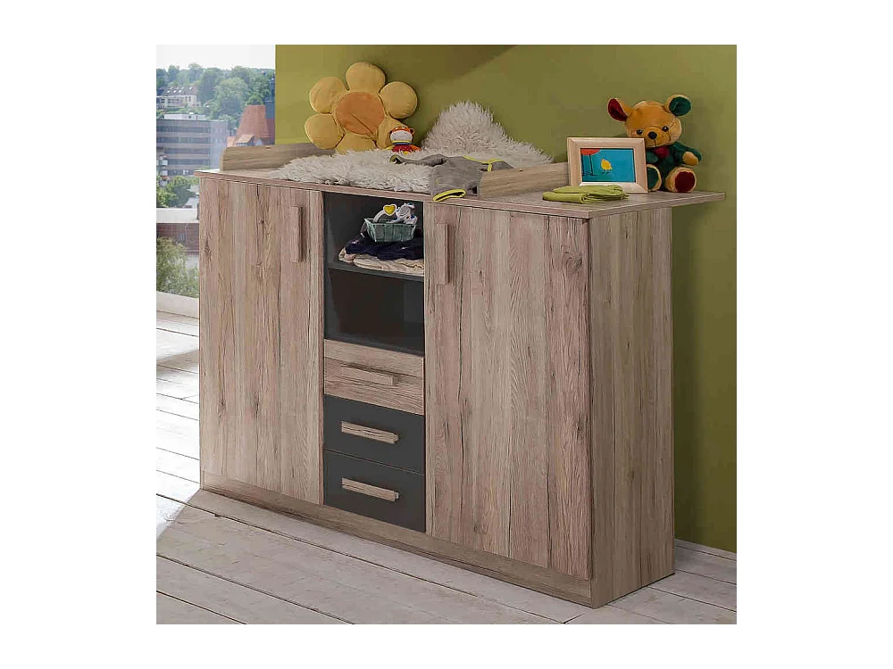 Moderne Babywickelkommode in Eiche San Remo Dunkelgrau