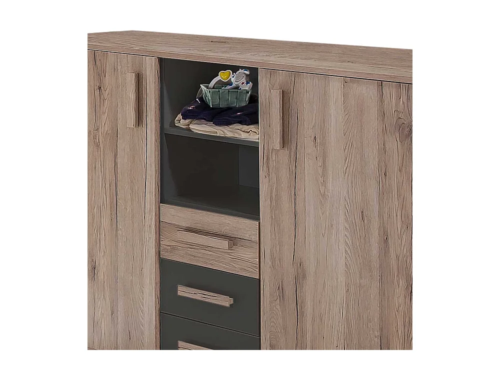 Moderne Babywickelkommode in Eiche San Remo Dunkelgrau