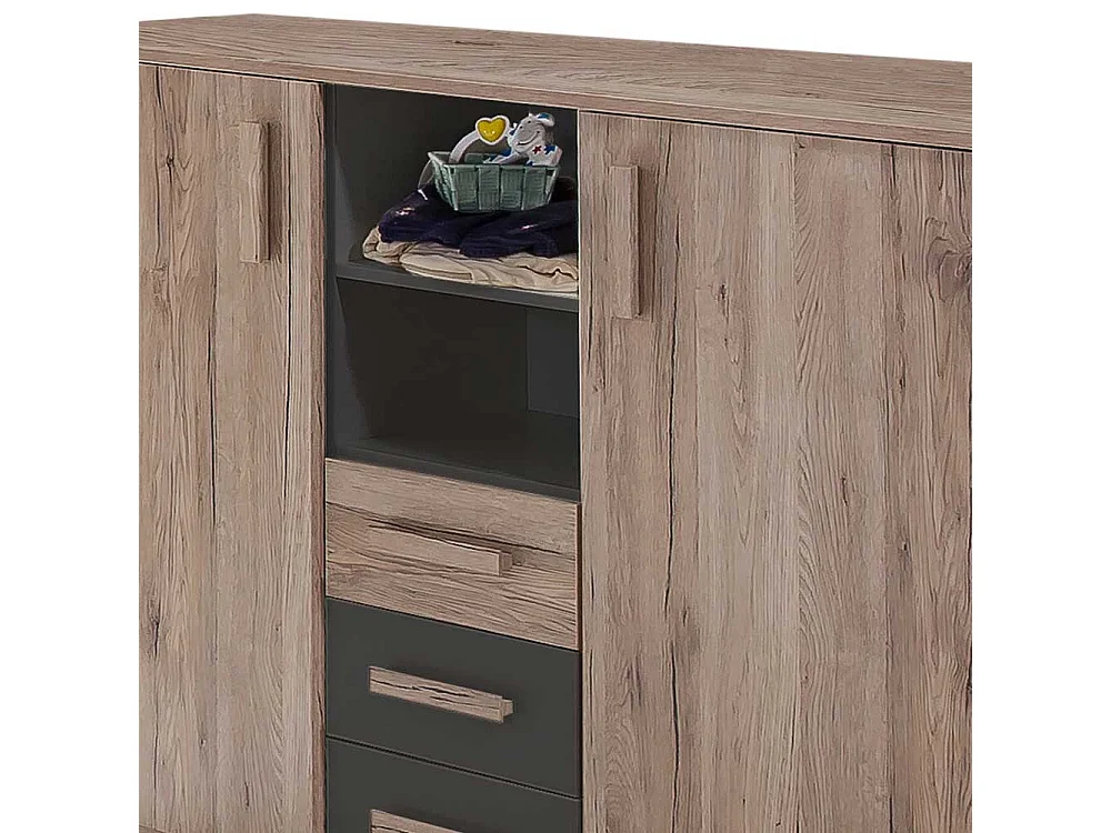 Moderne Babywickelkommode in Eiche San Remo Dunkelgrau