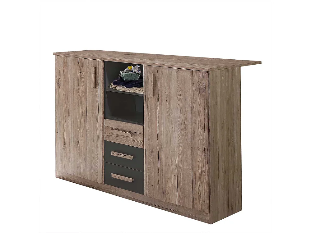 Moderne Babywickelkommode in Eiche San Remo Dunkelgrau