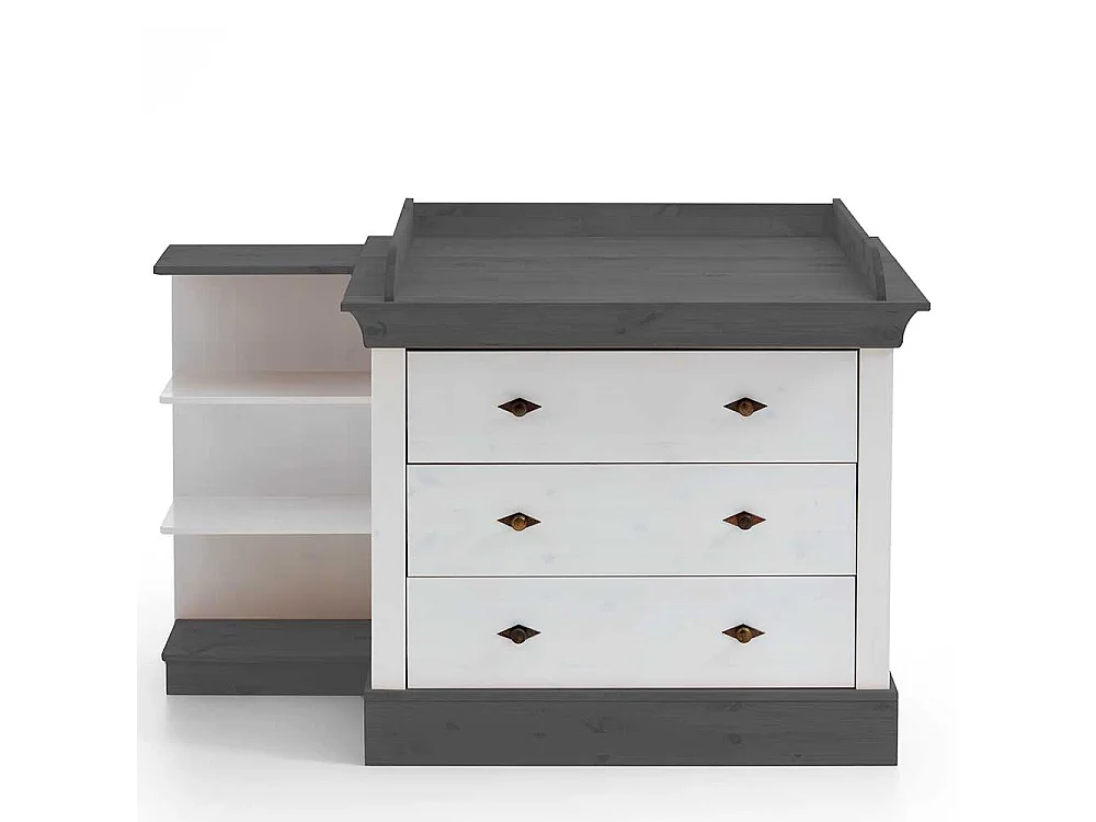 Wickeltisch in Weiß und Grau Kiefer teilmassiv