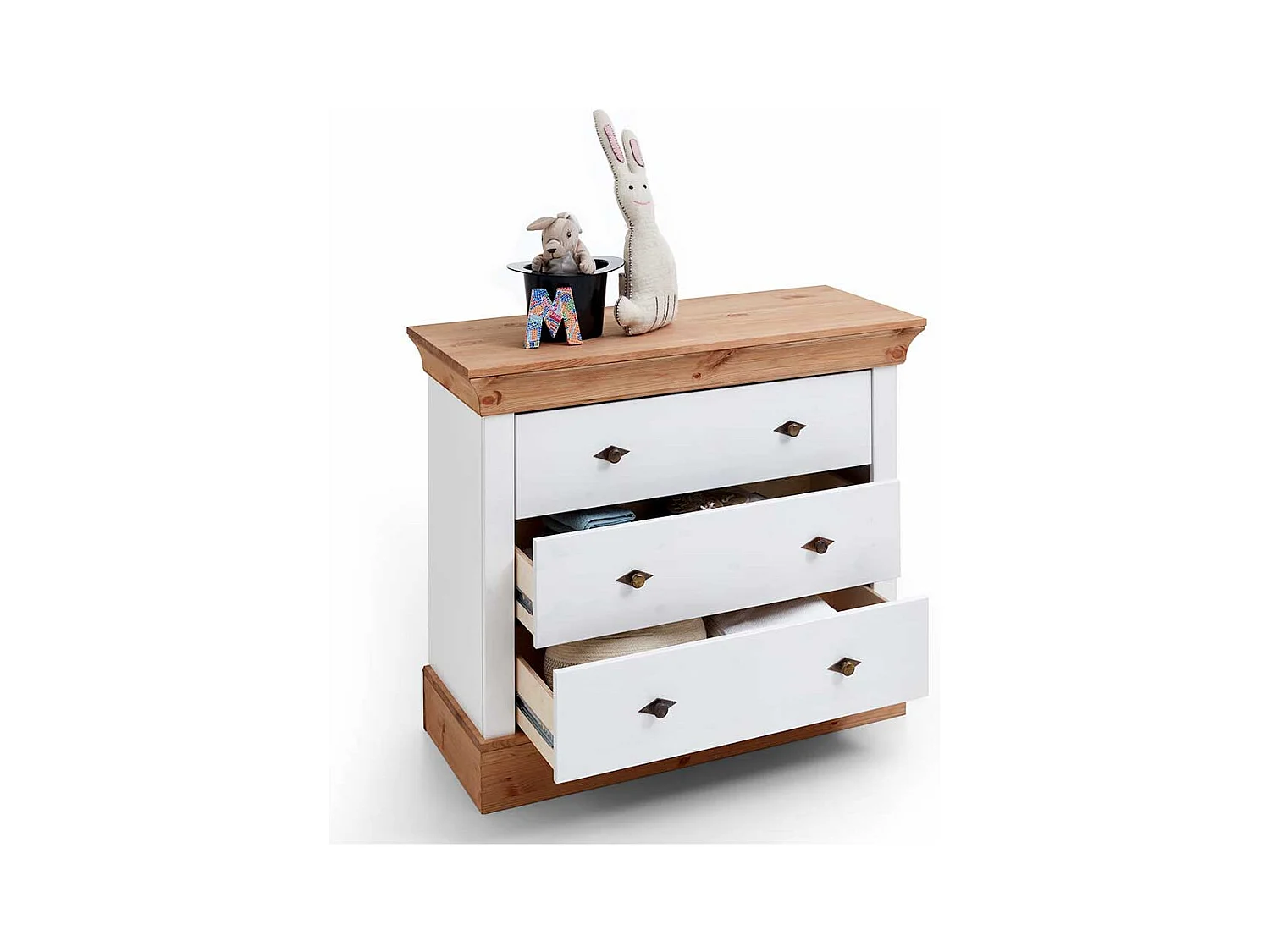 Babykommode in Weiß Kiefer teilmassiv