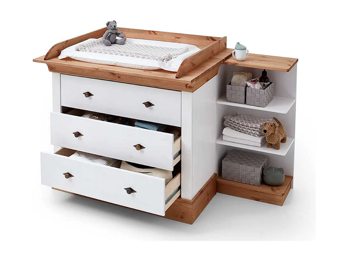 Babykommode in Weiß Kiefer teilmassiv