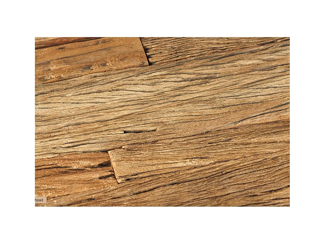 Table de salle à manger VELENA – Rectangulaire 200 cm – Bois de teck, verre et acier doré – Style baroque chic