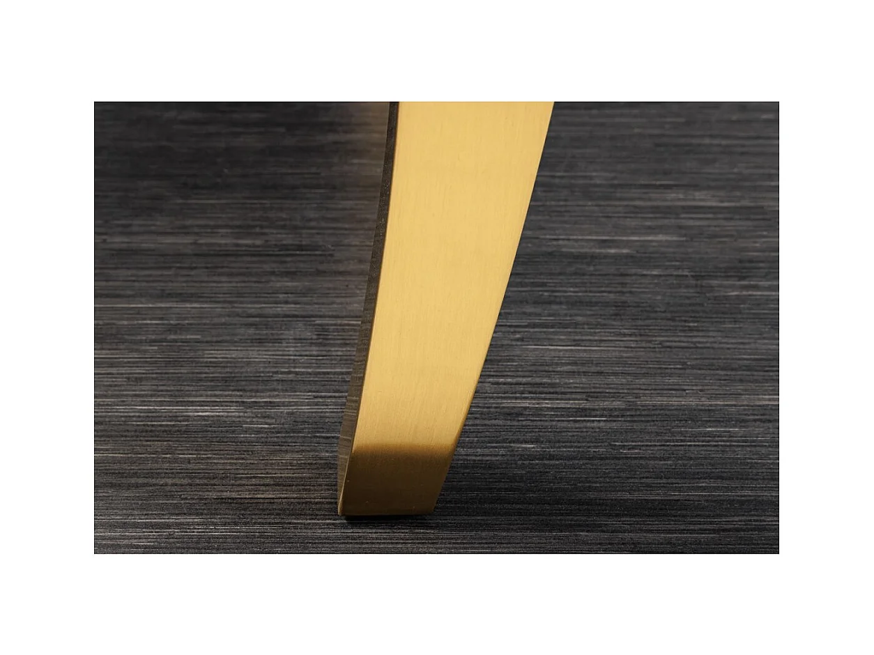 Table de salle à manger VELENA – Rectangulaire 200 cm – Bois de teck, verre et acier doré – Style baroque chic