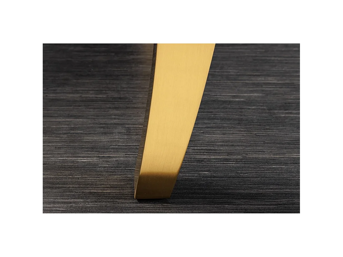 Eettafel VELENA – Rechthoekig 200 cm – Teakhout, glas en goudkleurig staal – Barokke chic stijl