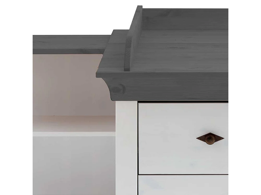 Wickeltisch in Weiß und Grau Kiefer teilmassiv