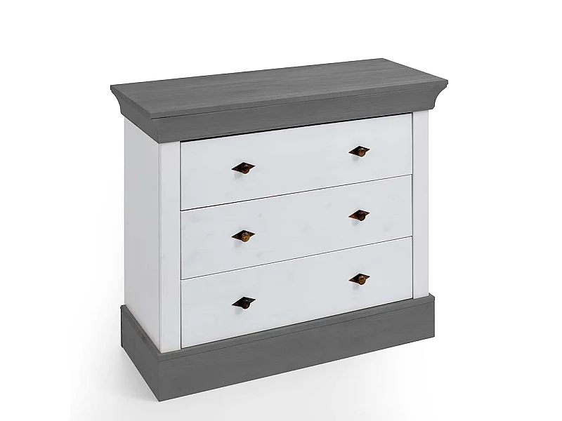 Wickeltisch in Weiß und Grau Kiefer teilmassiv