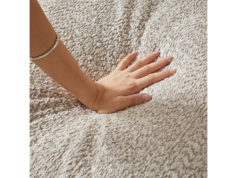 Canapé 3 places d'angle modulable, avec méridienne incurvé réversible, 3 oreillers et oreillers cervicaux, tissu chenille, Beige