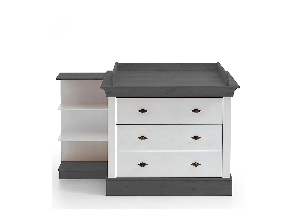 Wickeltisch in Weiß und Grau Kiefer teilmassiv