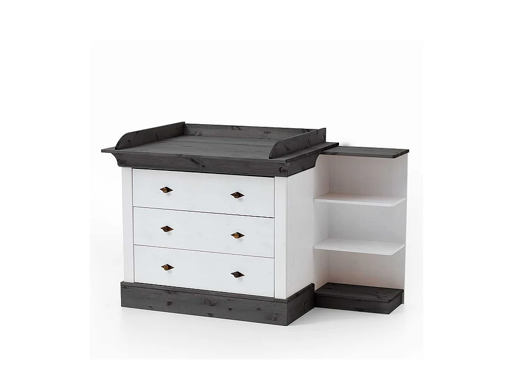 Wickeltisch in Weiß und Grau Kiefer teilmassiv