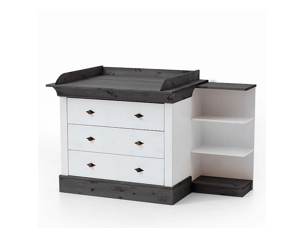 Wickeltisch in Weiß und Grau Kiefer teilmassiv