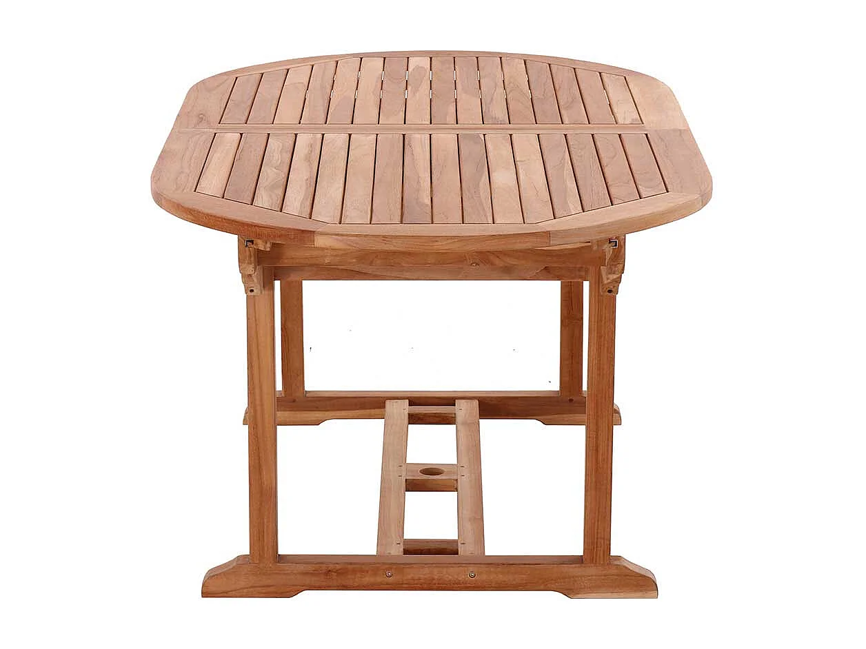 Ovaler Terrassen Esstisch aus Teak Massivholz ausziehbar