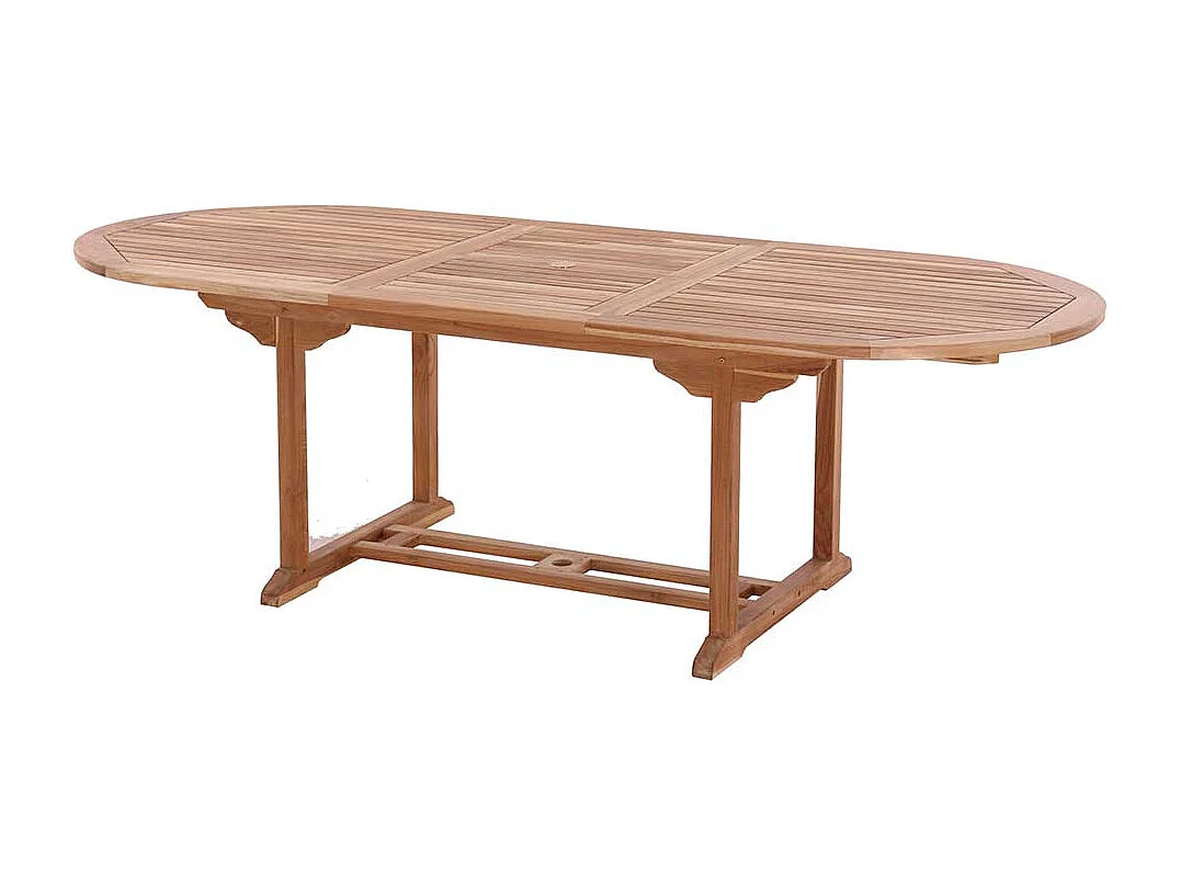 Ovaler Terrassen Esstisch aus Teak Massivholz ausziehbar