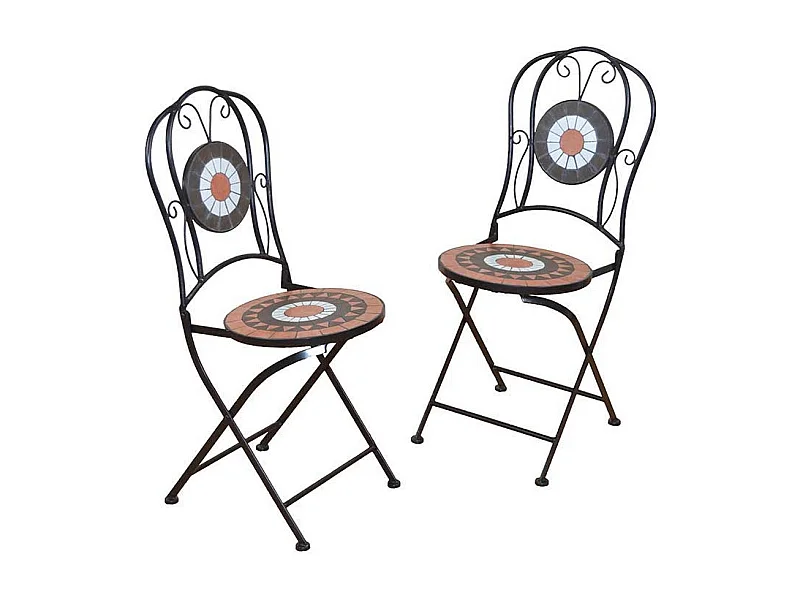 Balkonstuhl in Schwarz Bunt Mosaik Muster (2er Set)