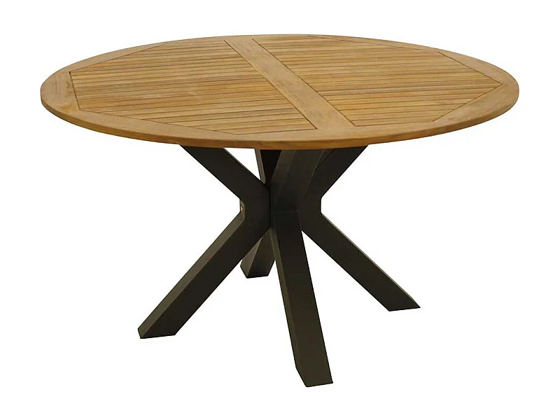 Terrassentisch rund aus Akazie Massivholz und Stahl Spider Gestell