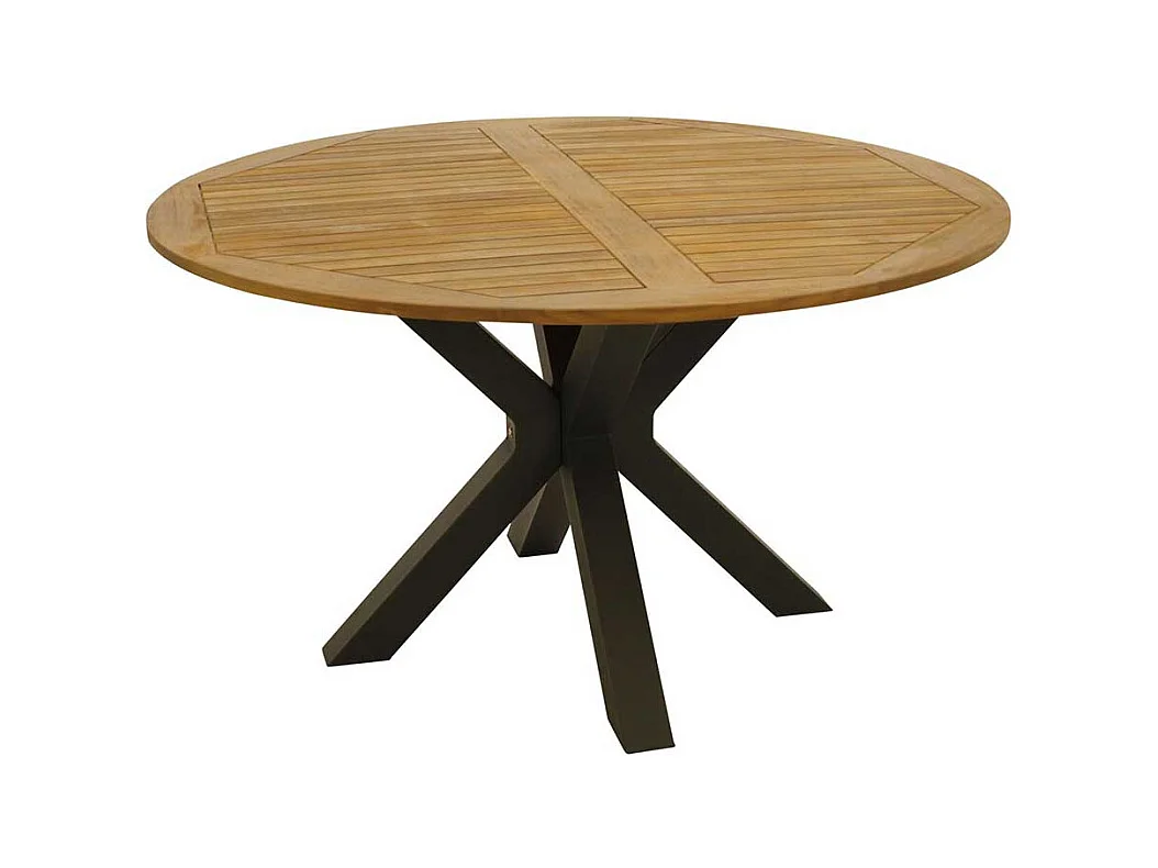 Terrassentisch rund aus Akazie Massivholz und Stahl Spider Gestell