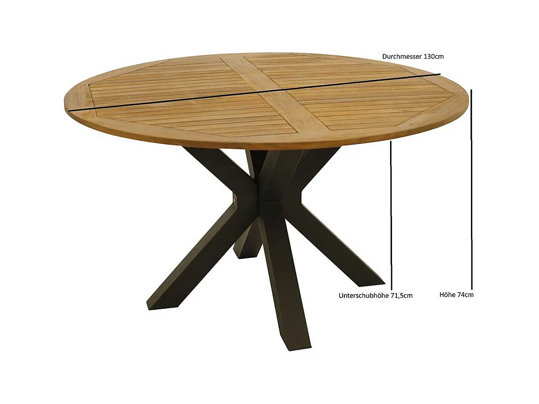 Terrassentisch rund aus Akazie Massivholz und Stahl Spider Gestell