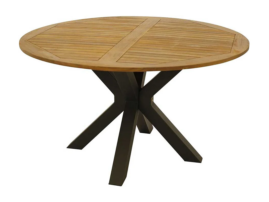 Terrassentisch rund aus Akazie Massivholz und Stahl Spider Gestell