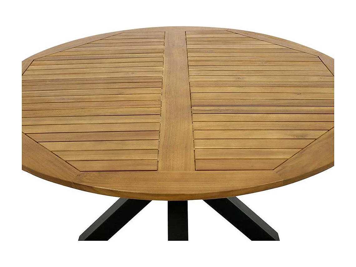 Terrassentisch rund aus Akazie Massivholz und Stahl Spider Gestell