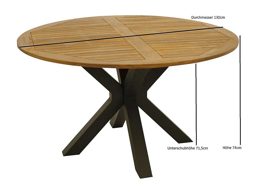 Terrassentisch rund aus Akazie Massivholz und Stahl Spider Gestell