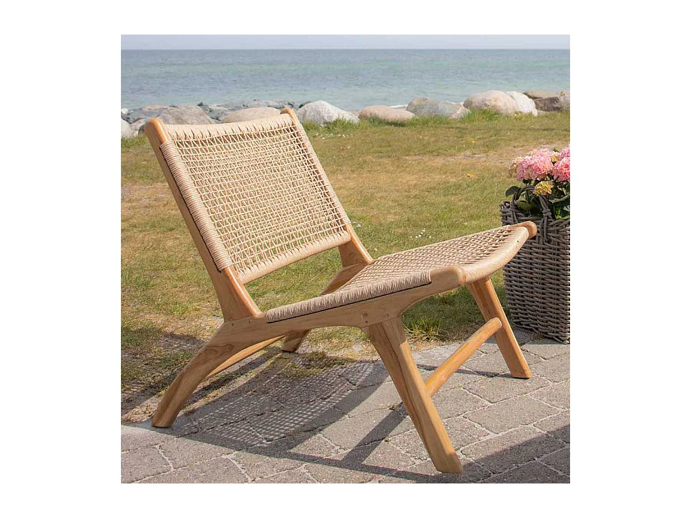 Rattansessel aus Teak Massivholz Kordel Geflecht