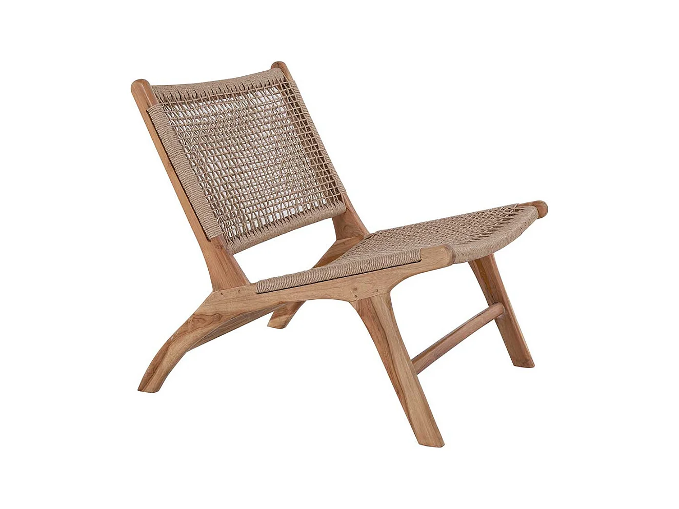 Rattansessel aus Teak Massivholz Kordel Geflecht