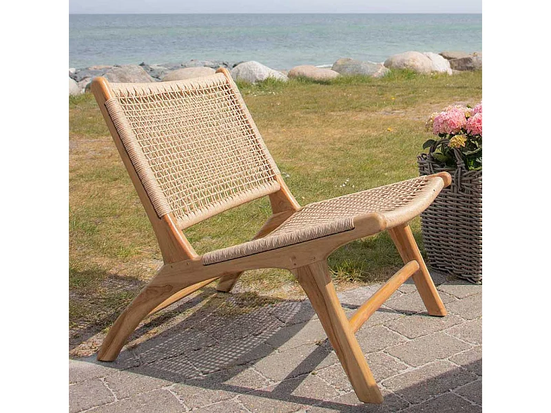 Rattansessel aus Teak Massivholz Kordel Geflecht
