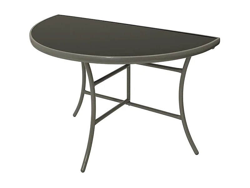 Halbrunder Gartentisch mit Glasplatte 110 cm