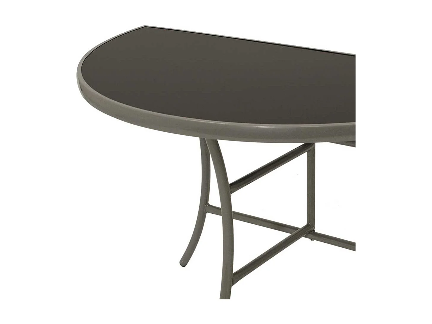 Halbrunder Gartentisch mit Glasplatte 110 cm