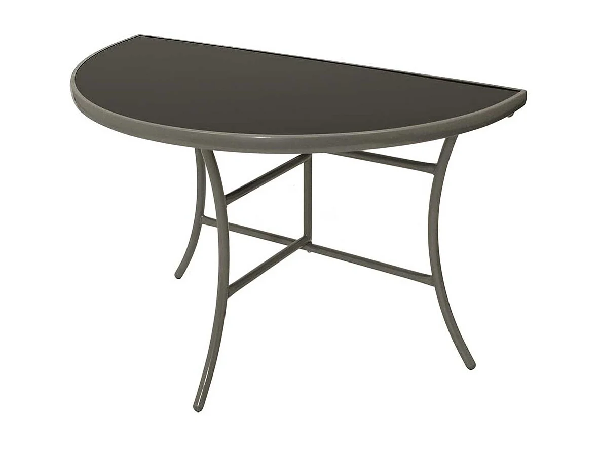 Halbrunder Gartentisch mit Glasplatte 110 cm
